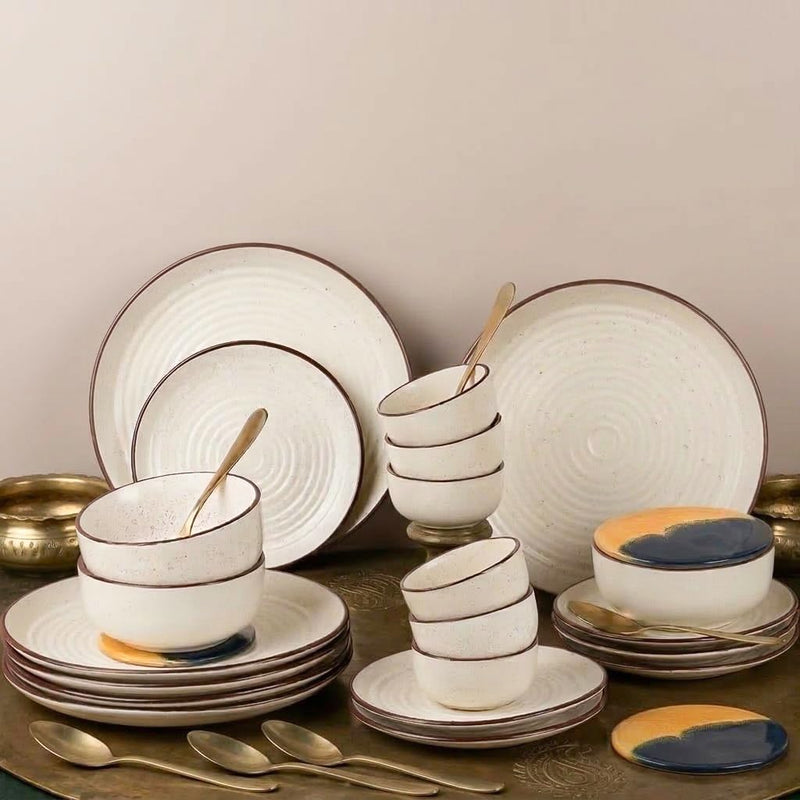 Spiral White Handcrafted Ceramic Dinner Set - 30 Pieces