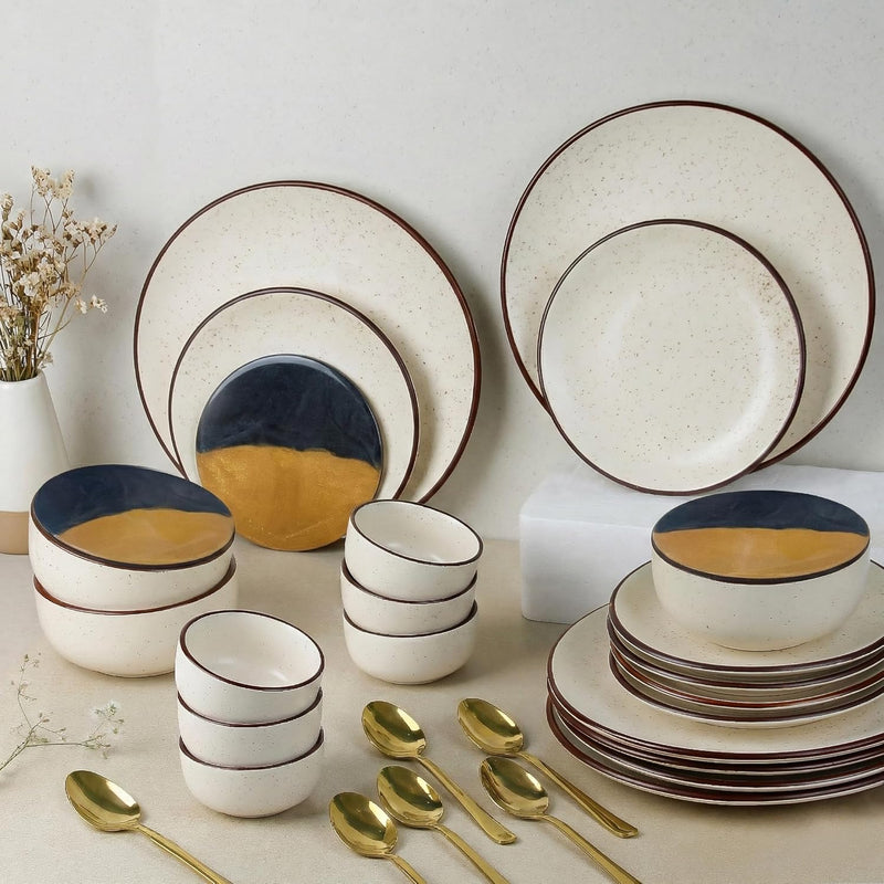 Creme Brown Handcrafted Ceramic Dinner Set - 30 Pieces