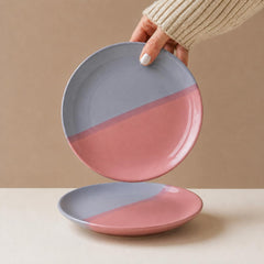 Grey Pink Ceramic Quarter Plates - Set of 2