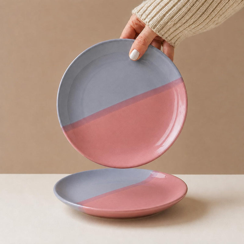 Grey Pink Ceramic Quarter Plates - Set of 2