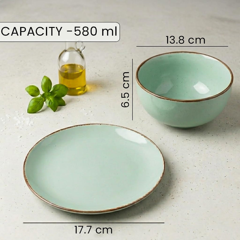 Mint Marble Handcrafted Ceramic Dinner Set - 30 Pieces
