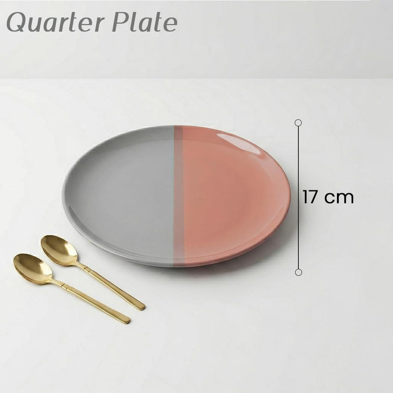 Grey Pink Ceramic Quarter Plates - Set of 2