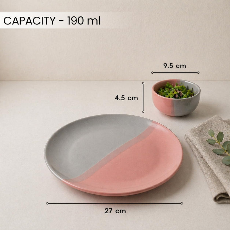 Grey Pink Ceramic Plate & Bowl Set - 4 Pieces