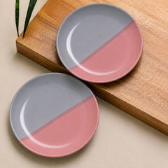 Grey Pink Ceramic Quarter Plates - Set of 2