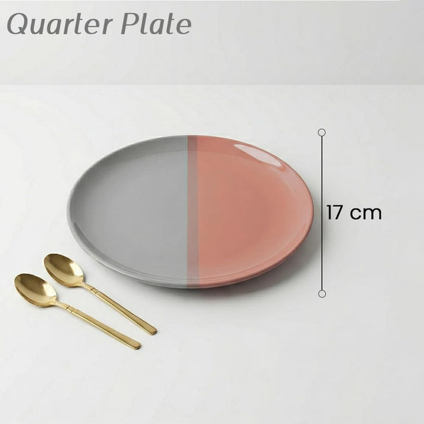 Grey Pink Ceramic Dinner Set - 24 Piece Plates & Bowls Set