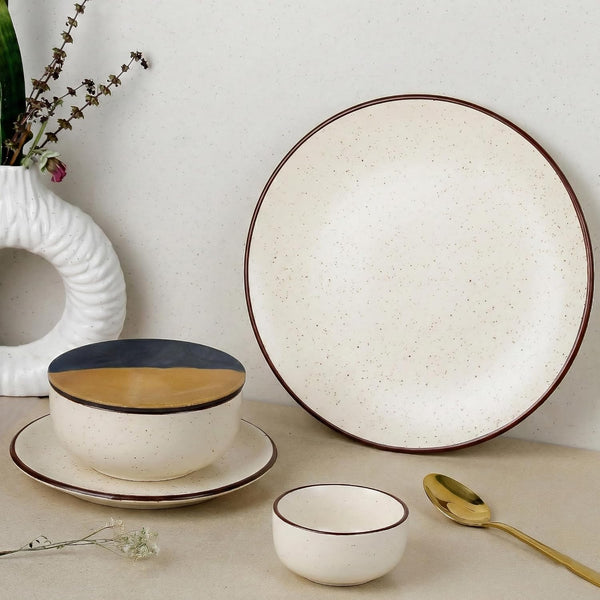 Creme Brown Handcrafted Ceramic Dinner Set - 30 Pieces