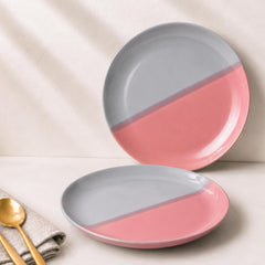 Grey Pink Ceramic Quarter Plates - Set of 2