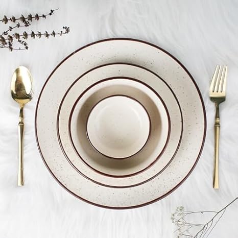 Creme Brown Handcrafted Ceramic Dinner Set - 30 Pieces