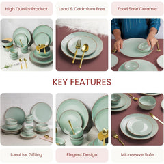 Mint Marble Handcrafted Ceramic Dinner Set - 30 Pieces