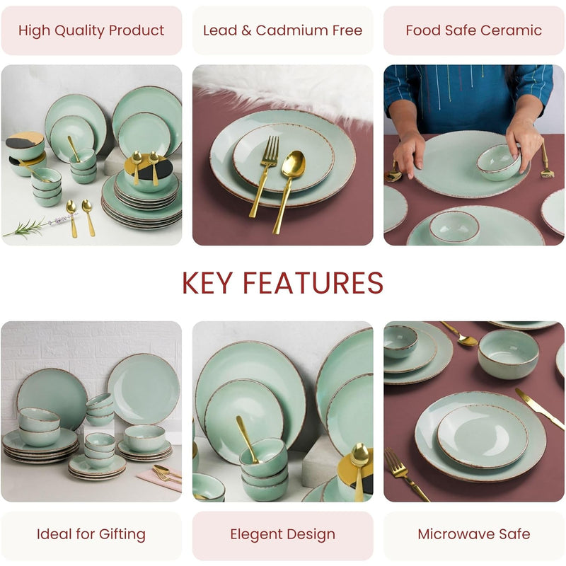 Mint Marble Handcrafted Ceramic Dinner Set - 30 Pieces