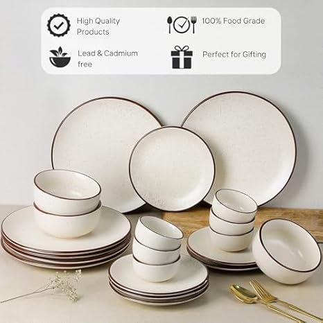 Creme Brown Handcrafted Ceramic Dinner Set - 30 Pieces