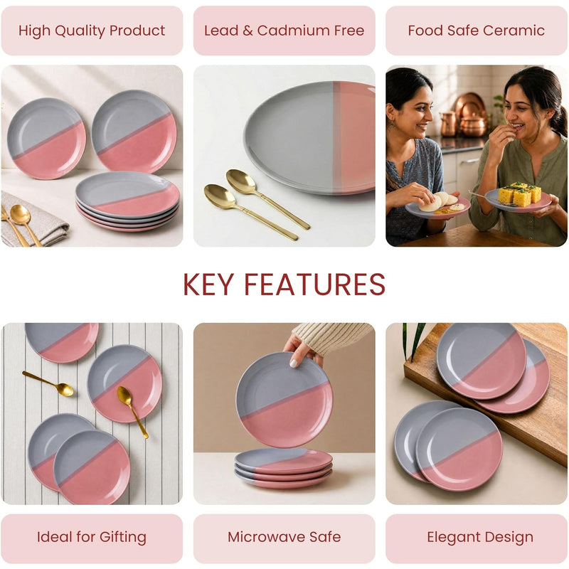 Grey Pink Ceramic Quarter Plates - Set of 2