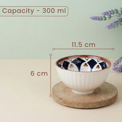 Blue Oriental Ceramic Bowl Set of 4 - 300ml