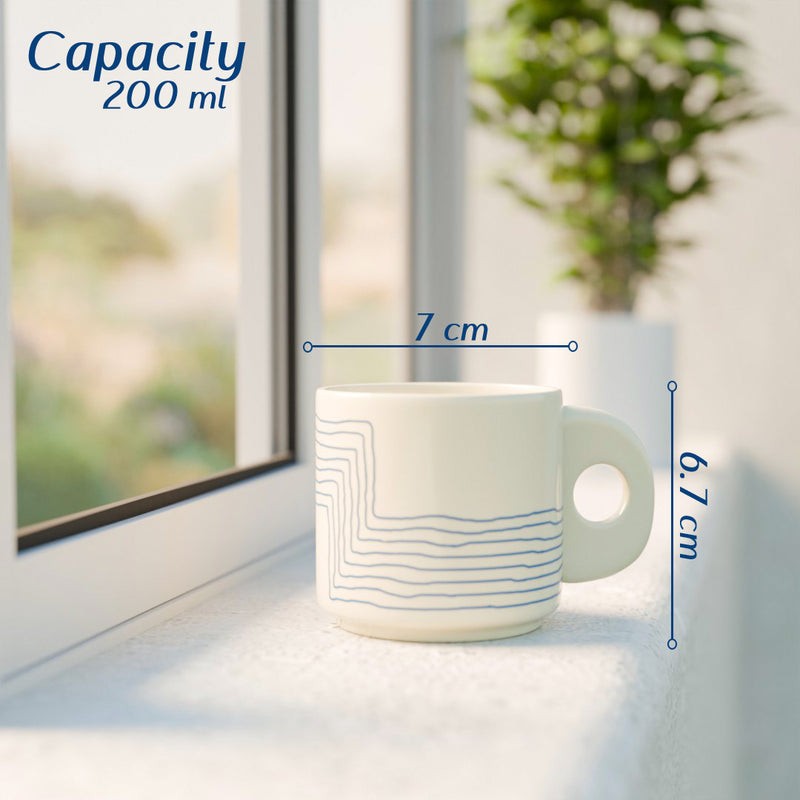 Cream Blue Ziggy Tea Cup Set of 6 - The Earth Store - Tea Cups