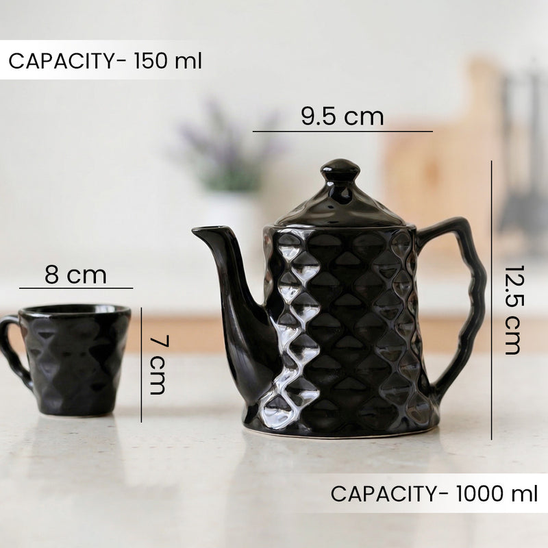 Black Diamond Ceramic Tea Set with Kettle & 6 Cups