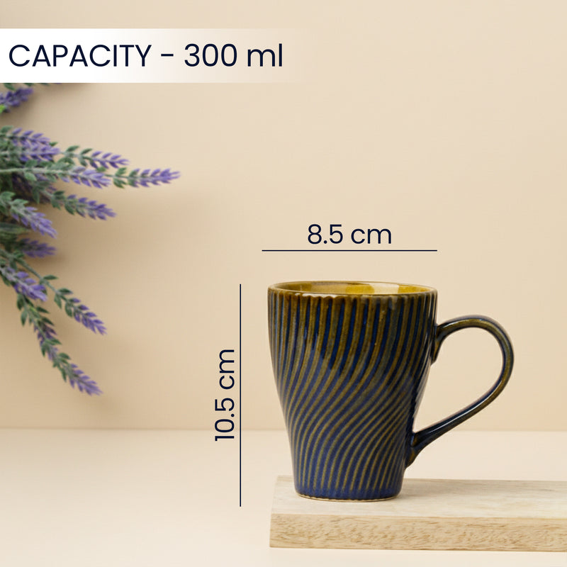 Blue Fusion Wave Ceramic Mugs Set of 4 (300ML) – Microwave Safe