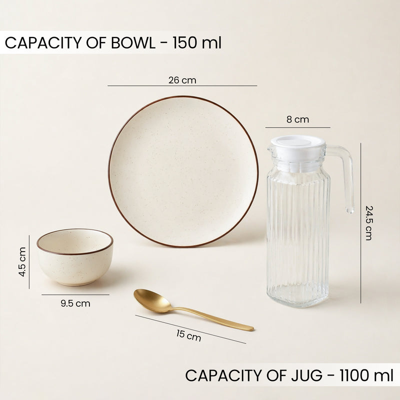 Creme Ceramic Dinner Set - 21 Piece Dining & Serving Set