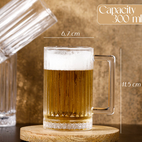 Lined Tall Glass Beer Mugs Set of 2, 300 ML