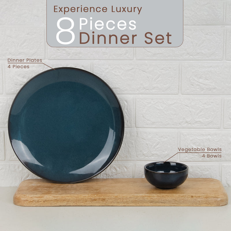 Galaxy Blue Ceramic Dinner Set of 8 Pieces Serving for 4