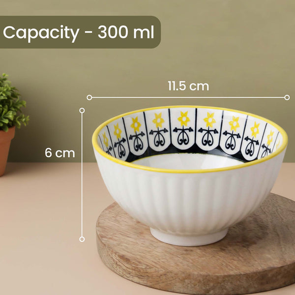 Yellow Floret Ceramic Bowl Set of 4 - 300ml