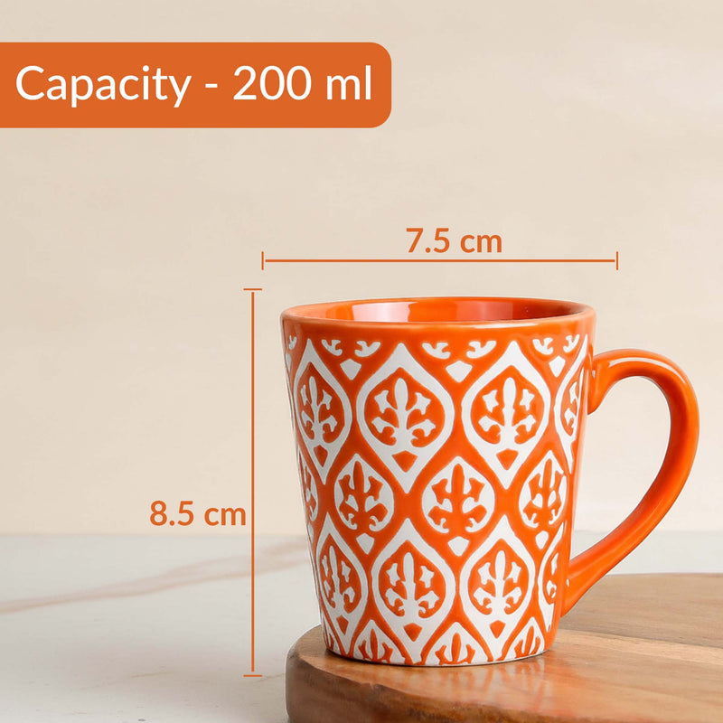 Orange Leaf Ceramic Coffee Mug Set of 4