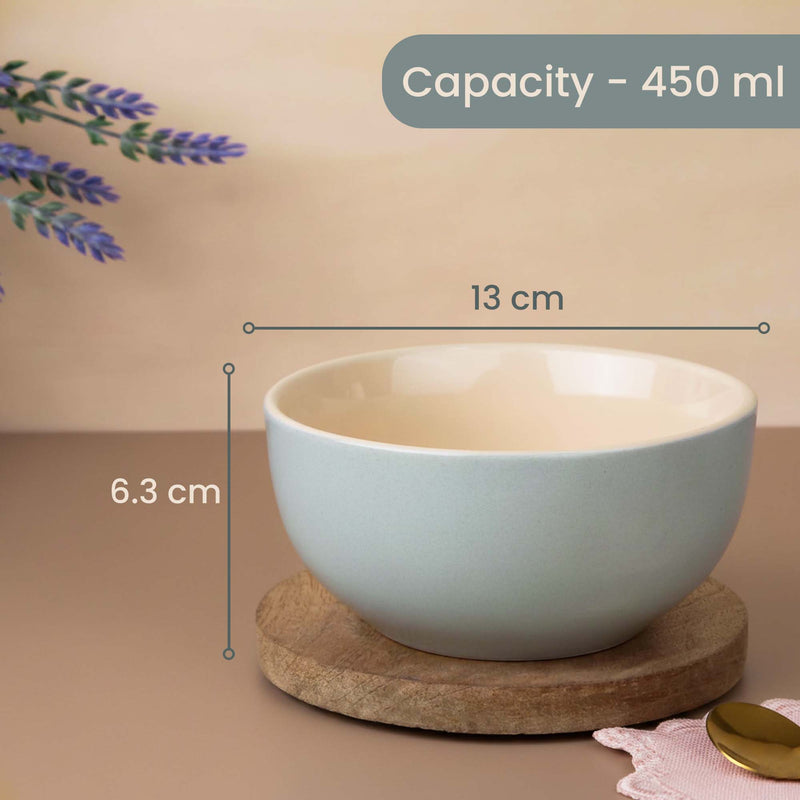 Grey Mellow Ceramic Bowl Set of 4 – 450ML with Lid