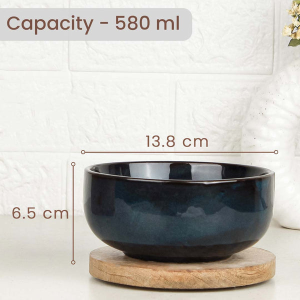 Galaxy Blue Ceramic Snack Bowl Set of 4, 500 ML