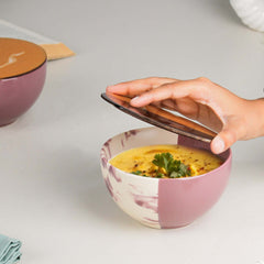 Magenta Italian Ceramic Bowl Set of 4 – 580ML with Lid