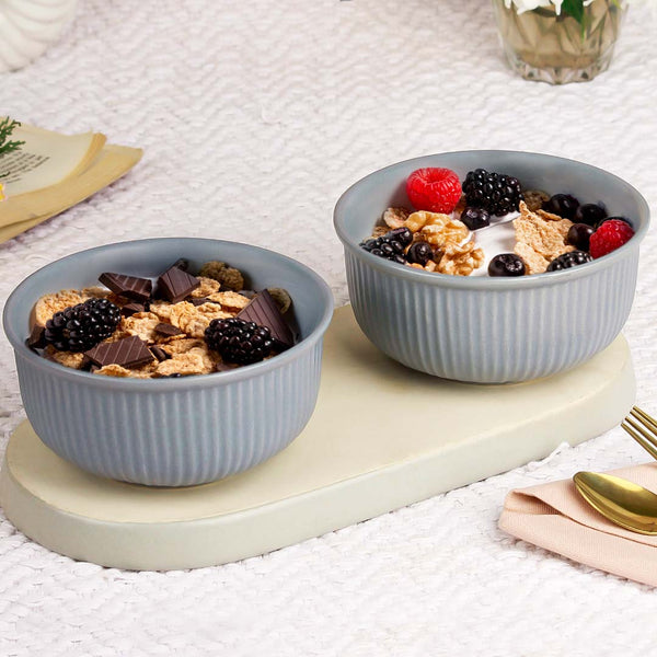 Grey Fringe Ceramic Bowl Set of 4 – 550ML