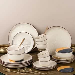 Spiral White Handcrafted Ceramic Dinner Set - 30 Pieces