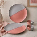 Grey Pink Ceramic Plate & Bowl Set - 4 Pieces