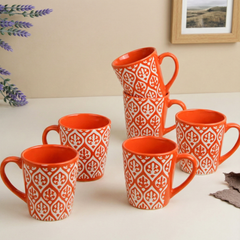 Orange Leaf Ceramic Coffee Mug Set of 6