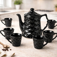 Black Diamond Ceramic Tea Set with Kettle & 6 Cups