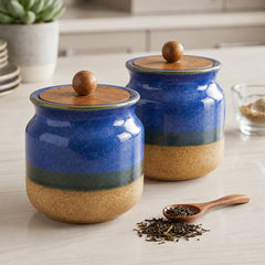 Rustic Blue Ceramic Jar Set of 2 (800ML) kitchen storage containers