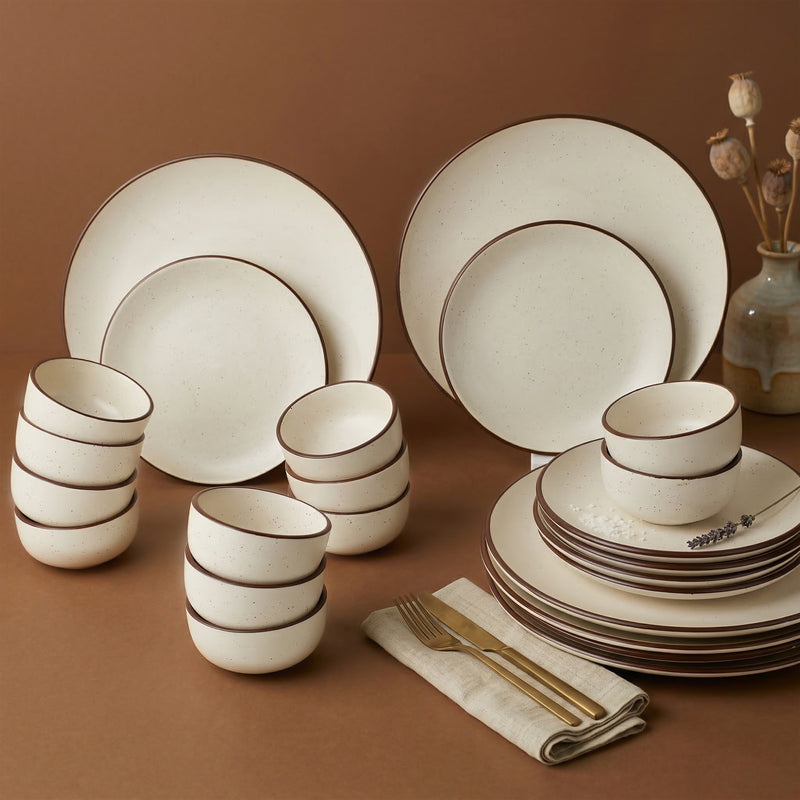 Dinner Sets Creme Matte Ceramic 24 Piece Set for Family Dining
