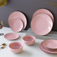 Pink Marble Ceramic Dinner Set of 14 Piece