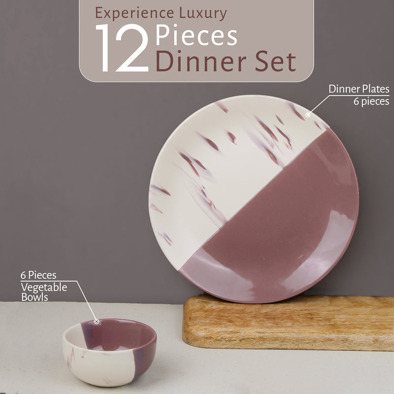 DT Magenta Italian Ceramic Dinner Set of 12 Pieces Serving for 6