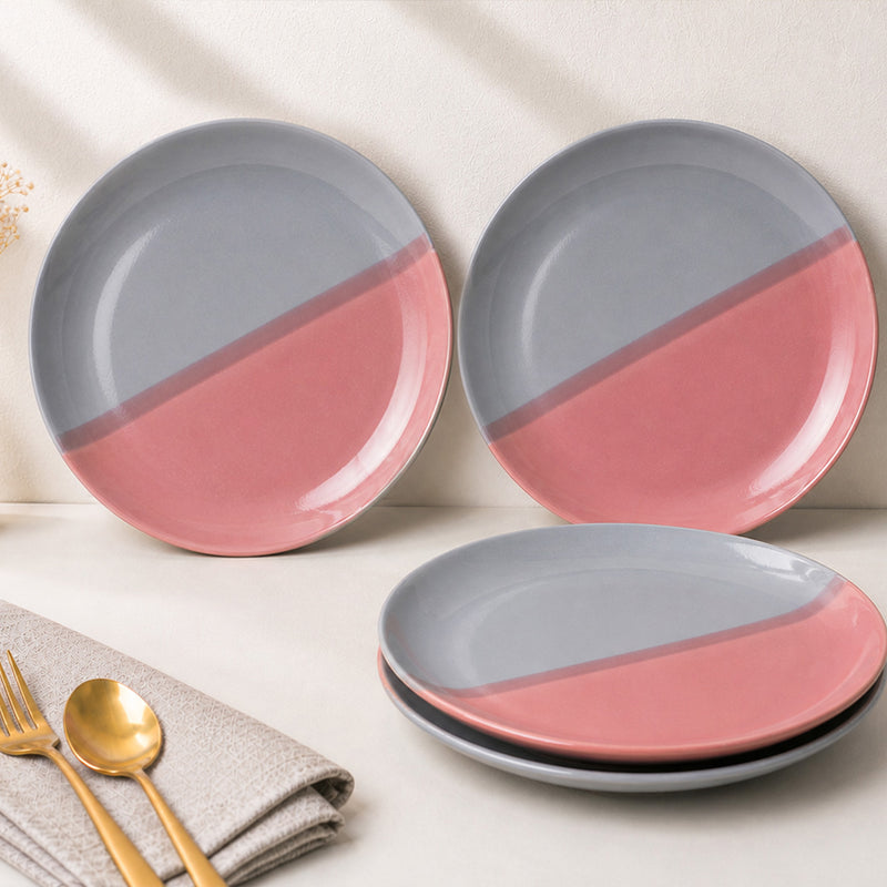 Grey Pink Ceramic Quarter Plates - Set of 4