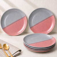 Grey Pink Ceramic Quarter Plates - Set of 6