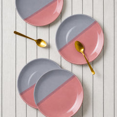 Grey Pink Ceramic Quarter Plates - Set of 4