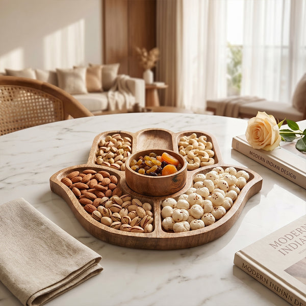 Wooden Hand Platter with Bowl (11 Inch) – Snack Serving Tray for Fruits, Snacks & Gatherings
