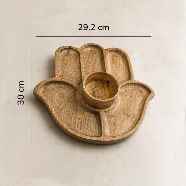 Wooden Hand Platter with Bowl (11 Inch) – Snack Serving Tray for Fruits, Snacks & Gatherings